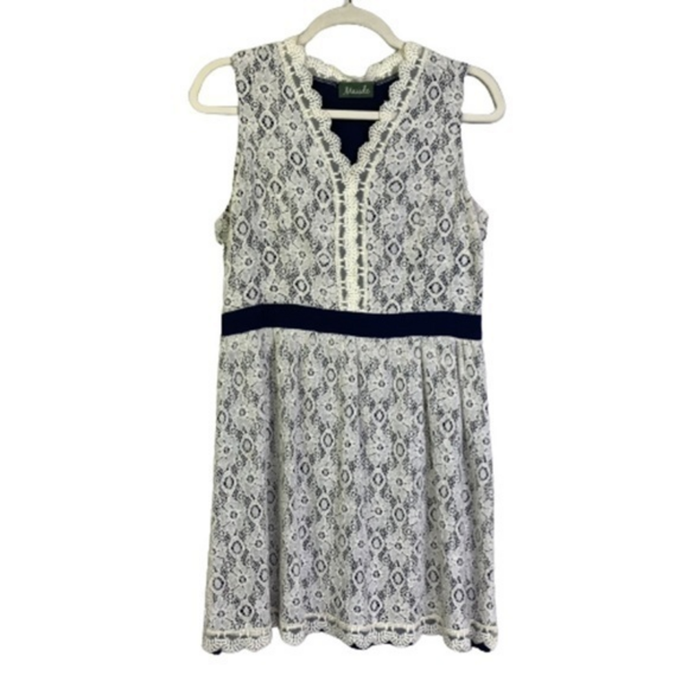 MAUDE White Floral Lace Sleeveless A-Line Mini Dress